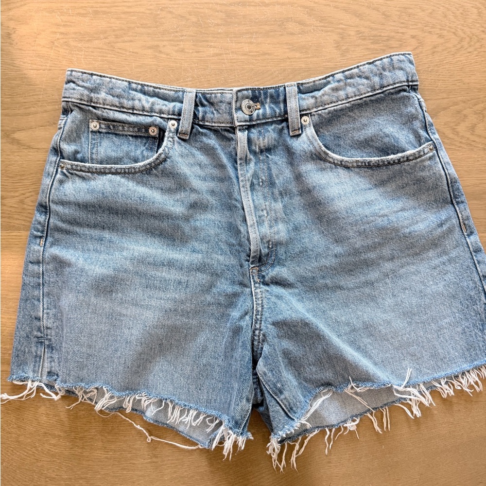 Mango | High Wasted Frayed Hem Denim Shorts Size 10
